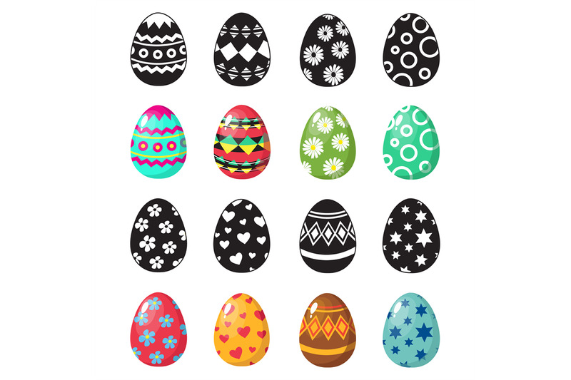 colorful-and-black-and-white-easter-eggs-icons-vector-set