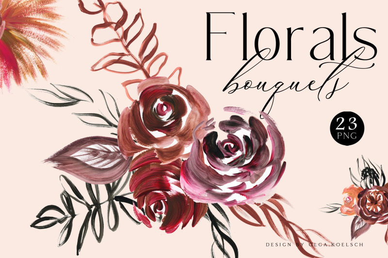 boho-roses-bouquets-clipart-burgundy-flower-clipart-modern-acrylic