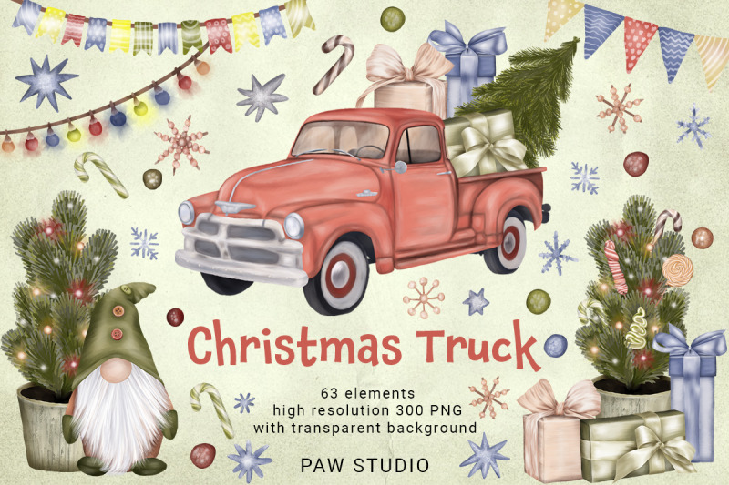 christmas-truck-gnome-tree-sweets-garland-star-winter-clipart