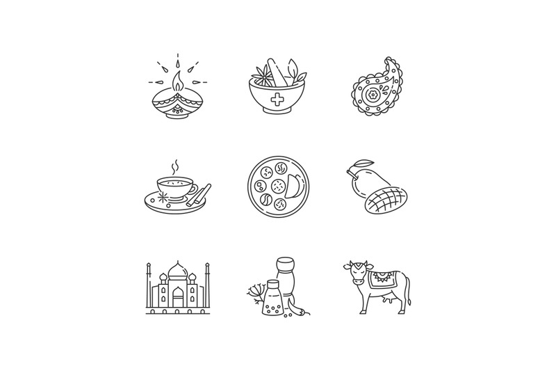 indian-traditions-pixel-perfect-linear-icons-set