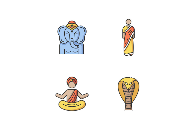 indian-culture-rgb-color-icons-set