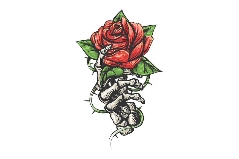 skeleton-hand-holding-rose-flower-drawn-in-vintage-tattoo-style