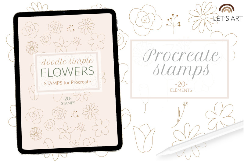 flowers-procreate-stamps-line-art-flowers-brushes-doodle-stamps-bot