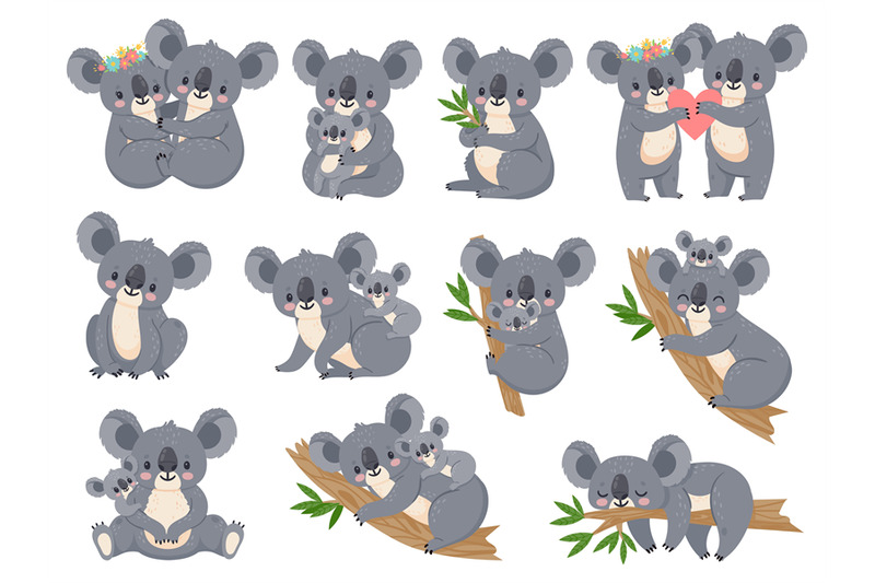 cute-koala-and-baby-cartoon-little-koalas-with-moms-australian-bear