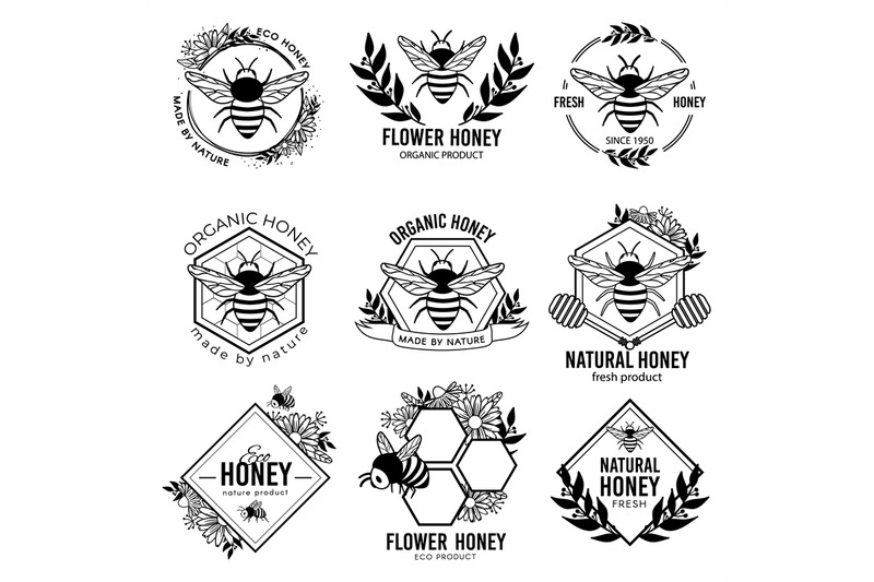 honey-labels-beekeeping-eco-product-badges-apiculture-natural-organi