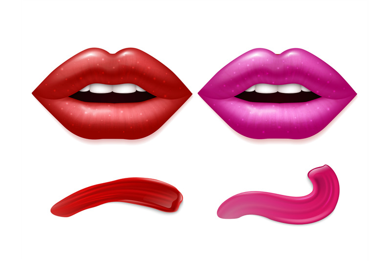 realistic-vector-lips-and-lipstick-smears-isolated-on-white-background