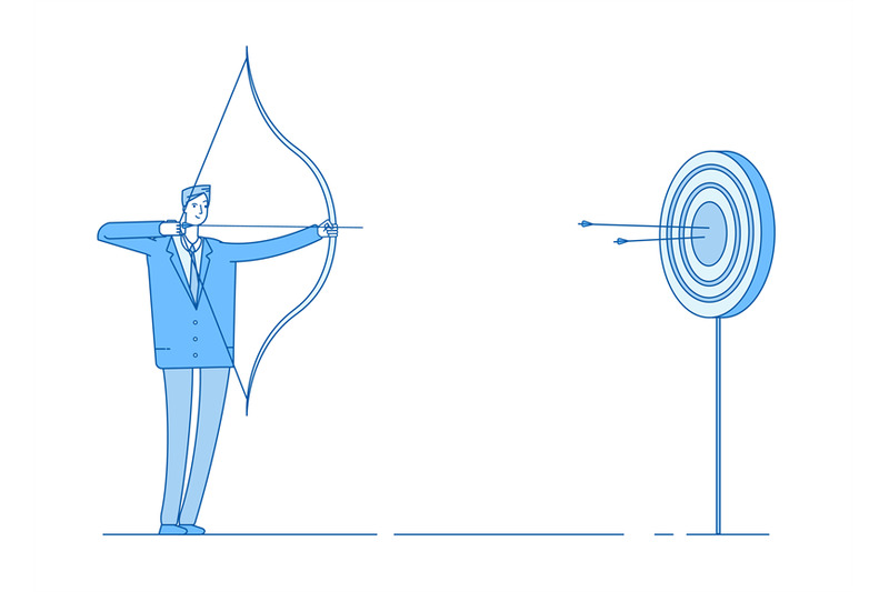 man-shoots-bow-arrow-targeting-in-target-businessman-precision-shoot