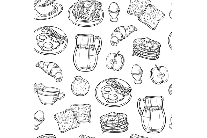 breakfast-doodle-pattern-pancakes-jam-cheese-yogurt-sausage-tea-bread