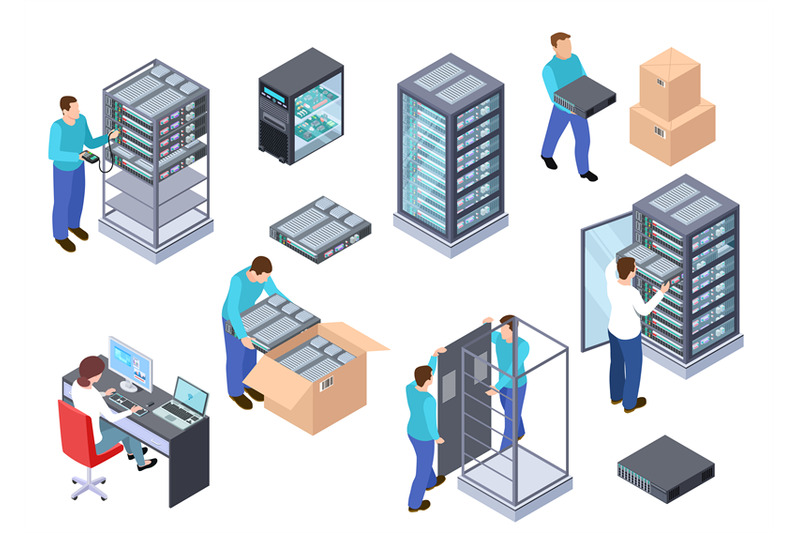 server-room-isometric-information-technology-server-engineer-telecom