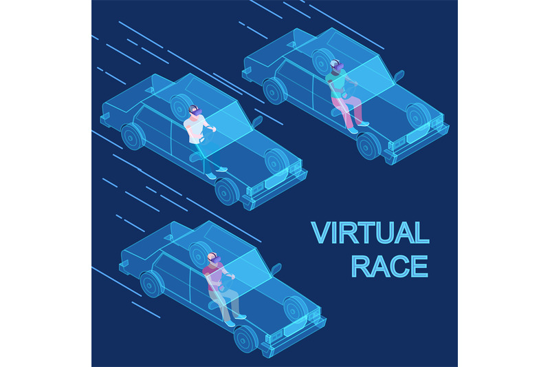 vector-virtual-reality-race-3d-isometric-concept