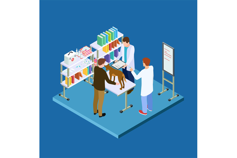 dog-on-reception-at-the-vet-veterinary-office-isometric-vector-concep