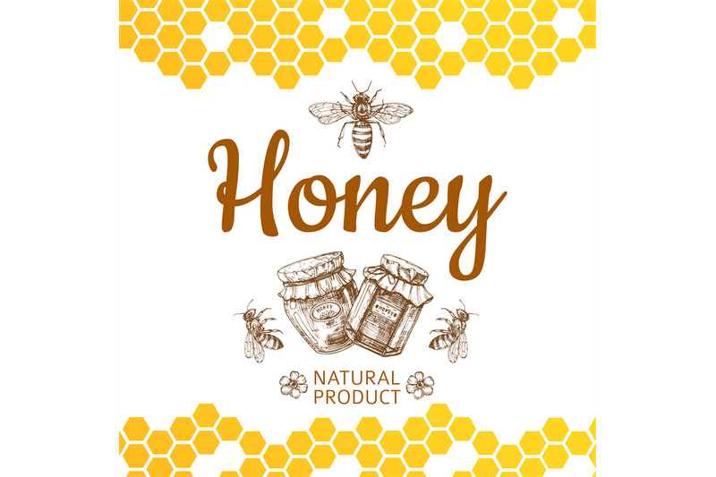 vintage-honey-logo-and-background-with-vector-bee-honey-jars-and-hone