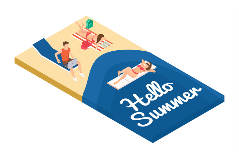 isometric-summer-holidays-on-the-beach-vector-concept-freelancer-and