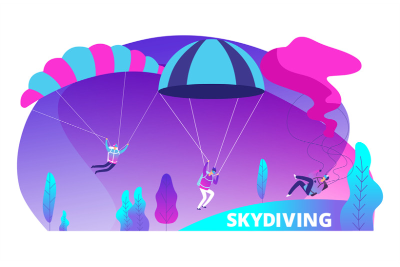 skydiving-vector-background-with-cartoon-jumpers-colored