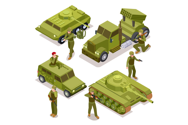 tank-soldiers-and-military-cars-flat-3d-vector-isometric-illustratio