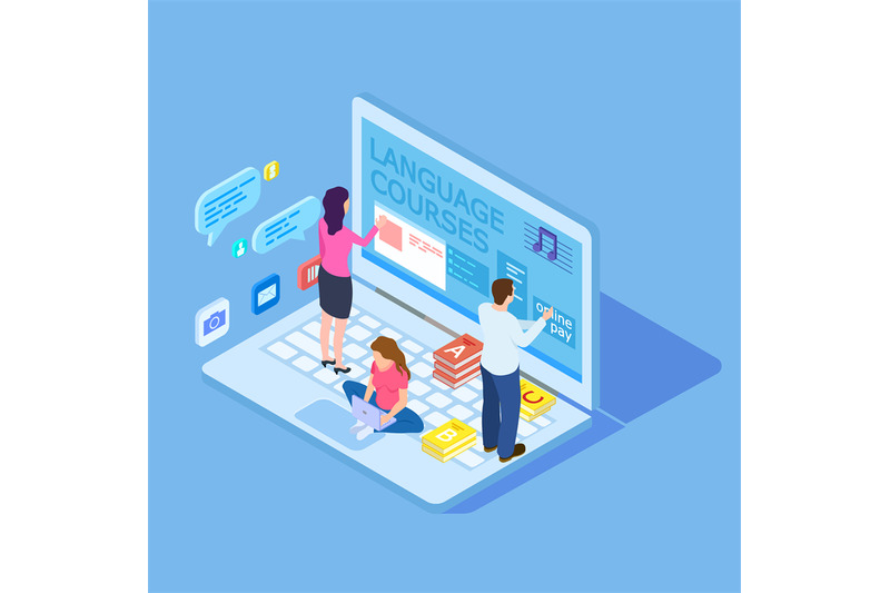 people-choice-language-courses-online-education-isometric-vector-con