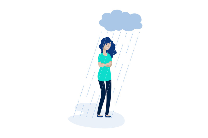 woman-rain-cloud-depressed-girl-feeling-lonely-depression-unhappy-tee