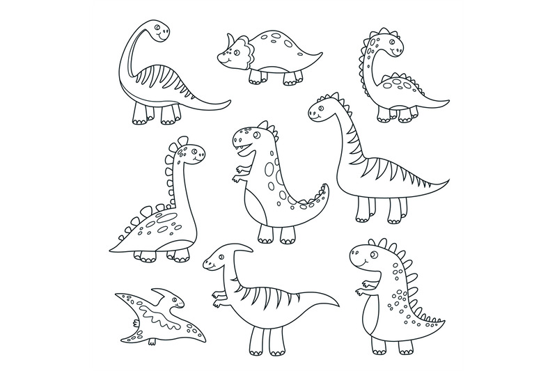 outline-dinosaurs-cute-baby-dino-funny-monsters-jurassic-wildlife-ani