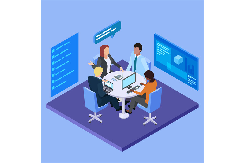 business-meeting-in-international-company-isometric-vector-illustratio