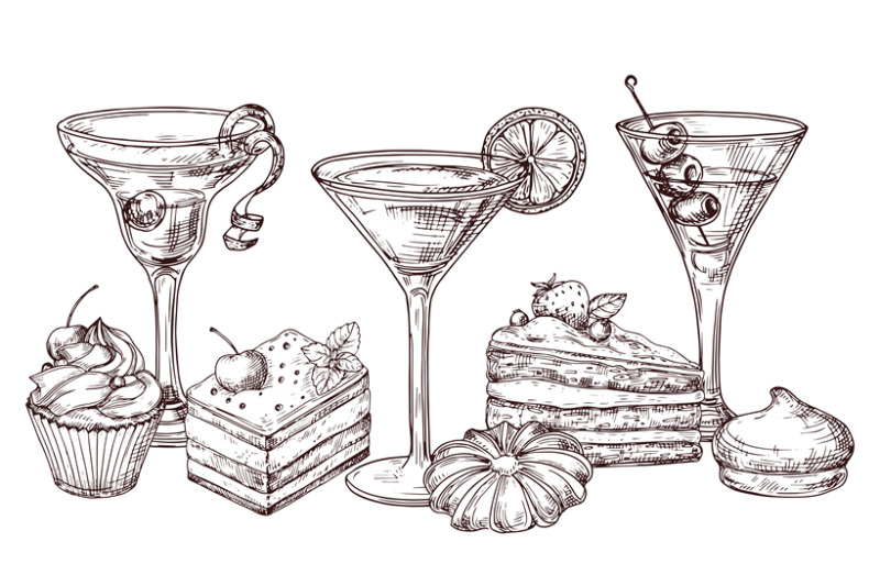 hand-drawn-desserts-and-soft-cocktails-vector-isolated-on-white-backgr