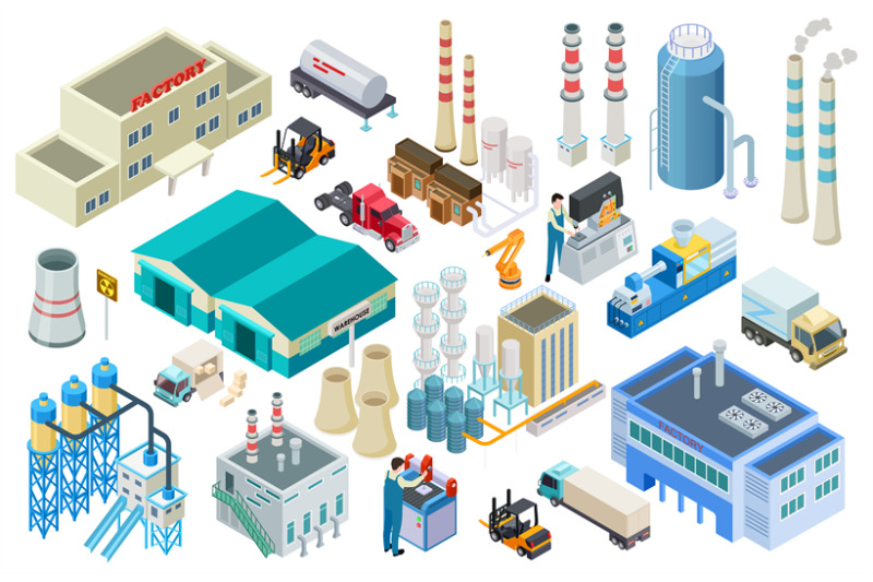 isometric-industrial-buildings-workers-delivery-trucks-factory-and