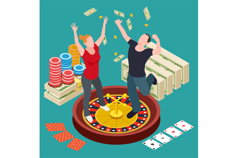 man-and-woman-won-at-the-casino-isometric-vector-illustration