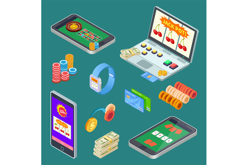 online-gambling-casino-app-isometric-vector-elements