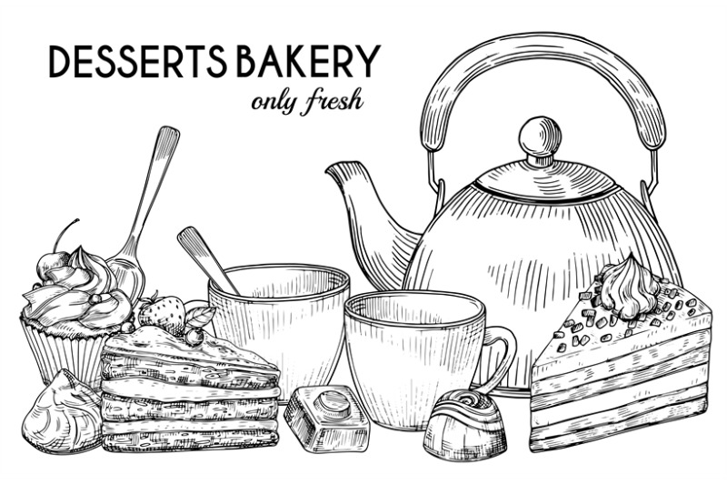 desserts-bakery-shop-vector-banner-template-hand-drawn-pot-tea-cups