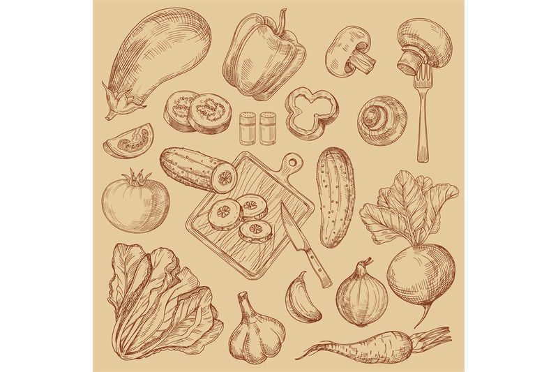 organic-fresh-vegetables-hand-drawn-sketch-collection