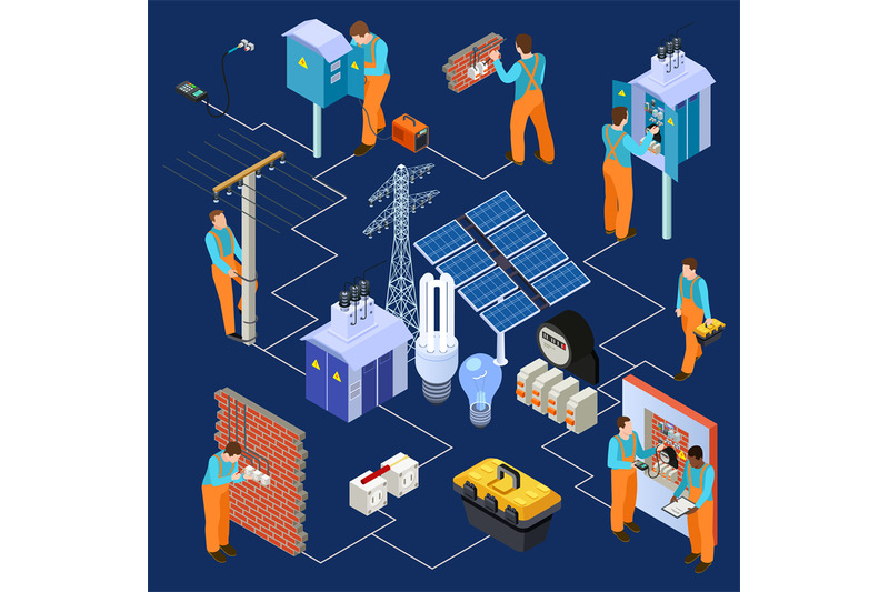 electrical-service-isometric-vector-concept-with-electricians