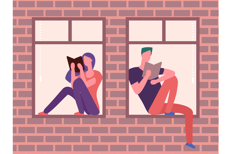 girl-and-guy-sitting-on-the-windowsill-and-reading-vector-illustration