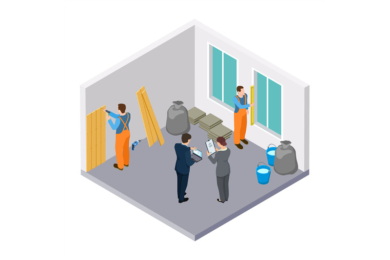 isometric-construction-workers-room-repair-isometric-vector-illustrat