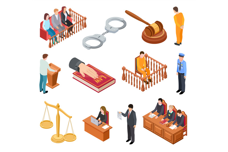 isometric-court-of-law-trials-defendant-witness-interrogation-jury-ju