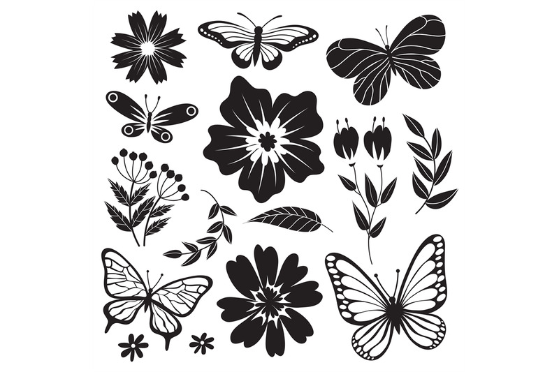 black-and-white-butterflies-and-flowers-hand-drawn-vector-floral-set