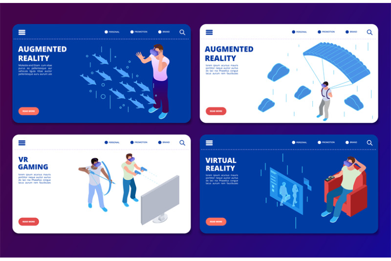 isometric-vr-gaming-augmented-reality-vector-landing-pages-templates