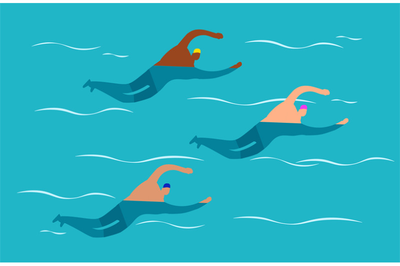 open-water-swimming-competitions-mens-group-swimming-vector-illustra