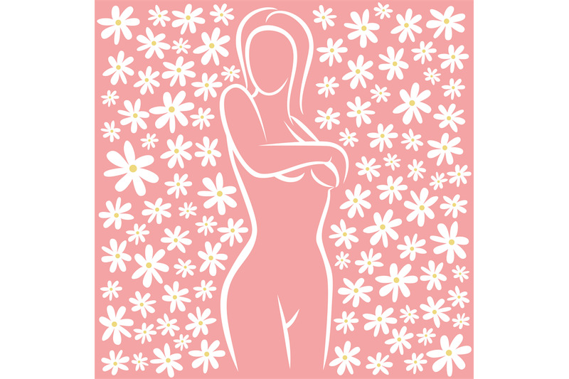 woman-health-vector-female-silhouette-with-chamomile-flowers-on-pink