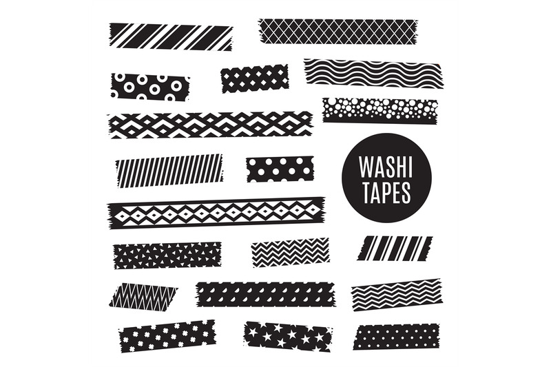 black-and-white-washi-tape-strips-vector-scrapbook-elements