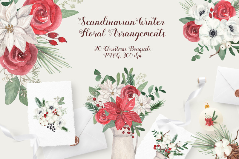 scandinavian-winter-floral-arrangements-christmas-bouquets-watercolor
