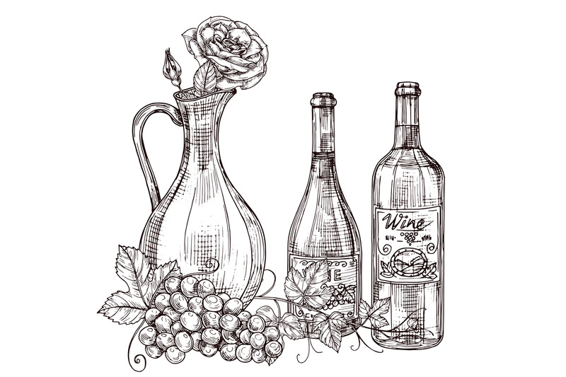 hand-drawn-wine-decanter-with-roses-wine-bottles-grape-vector-illust