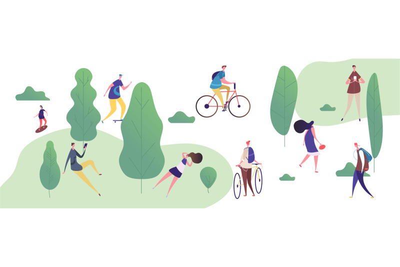 people-walk-and-relax-in-the-park-outdoor-activities-vector-illustrat