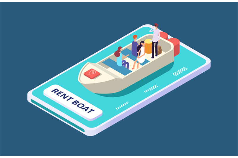 rent-a-boat-mobile-app-isometric-vector-concept