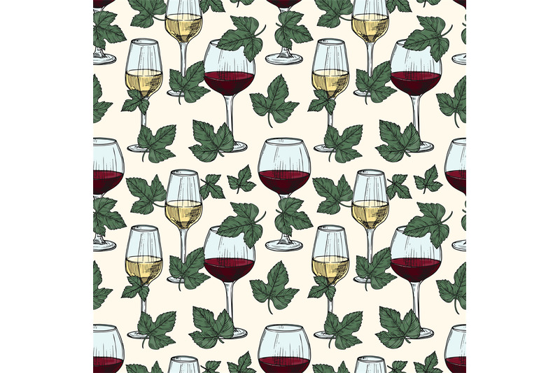 vector-white-and-red-wine-grape-vine-leaves-seamless-pattern