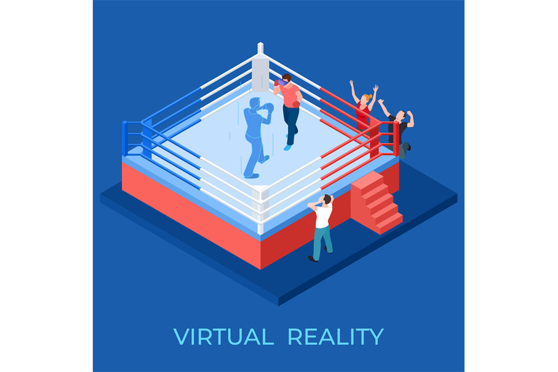 virtual-reality-boxing-match-on-isometric-playground-vector-illustrati