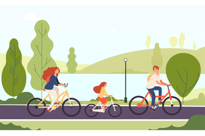 family-riding-bikes-happy-parents-daughter-cycling-bicycles-together