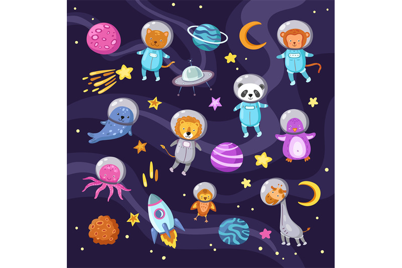 space-animals-cute-baby-animal-panda-cat-lion-giraffe-monkey-octopus