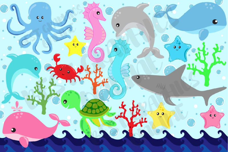 sea-animals-clipart-set-whale-shark-crab