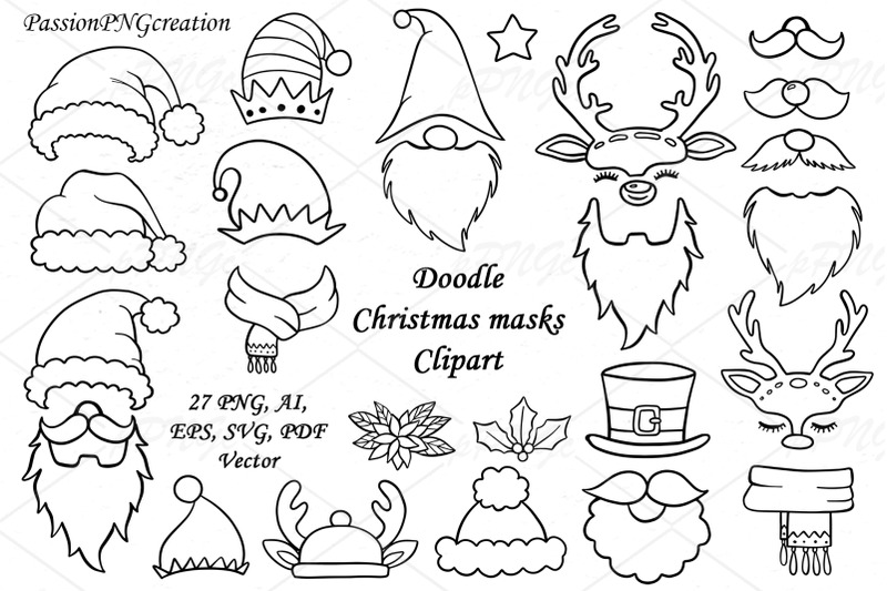 doodle-christmas-masks-clipart