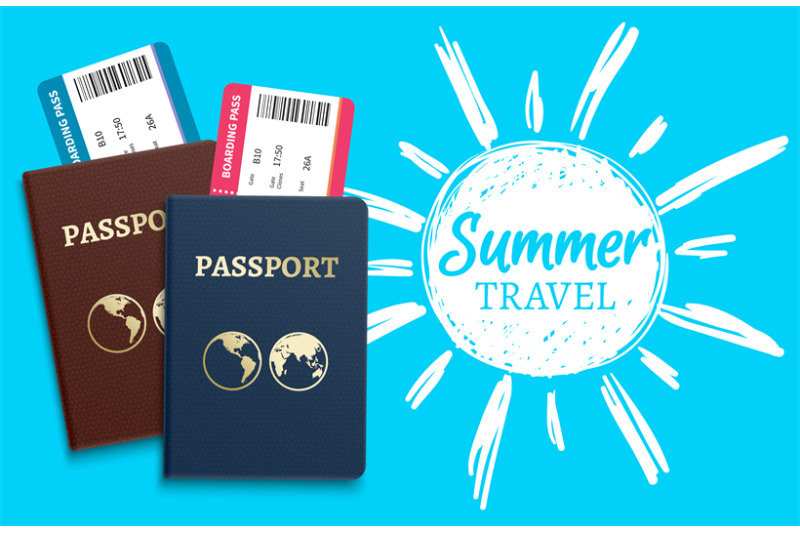 summer-travel-vector-background-with-sketch-sun-and-realistic-passport