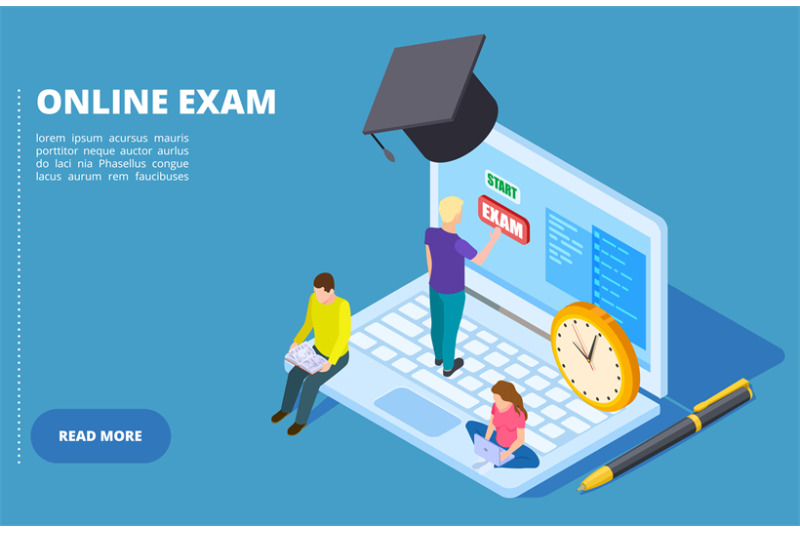 online-exam-vector-isometric-online-education-and-examination-concept